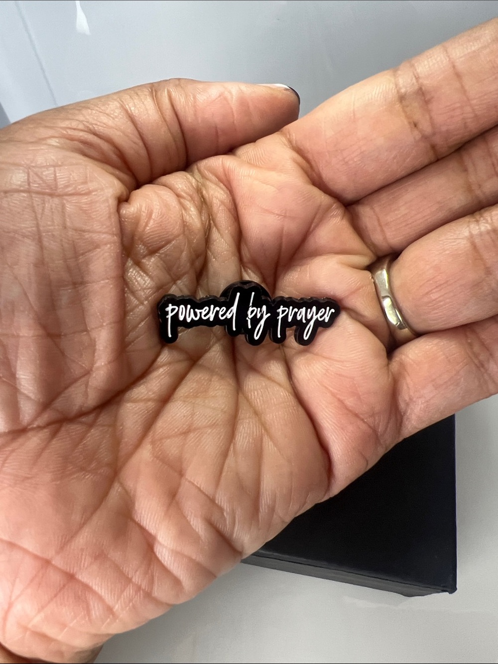 'Powered by Prayer' Black Enamel Pin Small Size - Picture 4 of 4